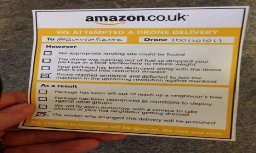 Quick-thinking Twitter user mocks up Amazon drone ‘missed delivery’ note