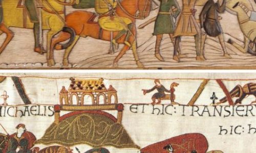 Grandfather hand-carved 230-foot wooden scale model of Bayeux Tapestry - PHOTO