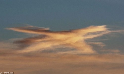 Clouds form to look like an aeroplane soaring across the sky - PHOTO