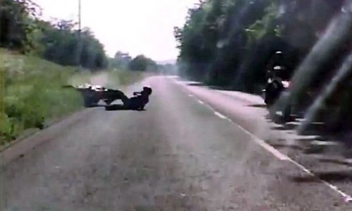 Moment idiot motorcyclist who crashed attempting 70mph