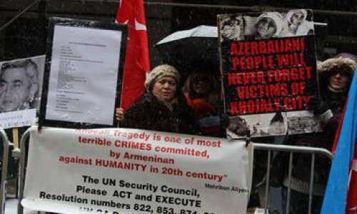 Azerbaijanis hold rally outside UN headquarters