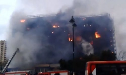 NO COMMENT: Bakıda 9 mərtəbəli bina yandıqdan sonra - VİDEO