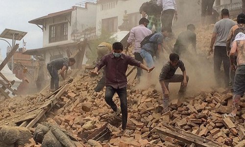Первые секунды землетрясения в Непале