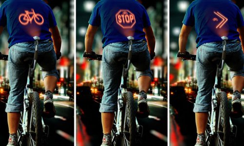 Device invented by Azeri designer projects signals on cyclists’ backs