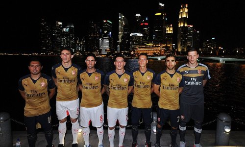 Arsenal release new gold and navy away strip at Singapore kit launch