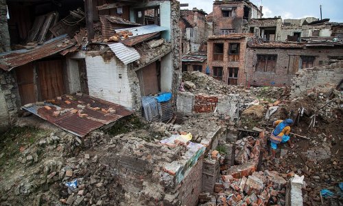 Landslides in a mountain area of Nepal bury