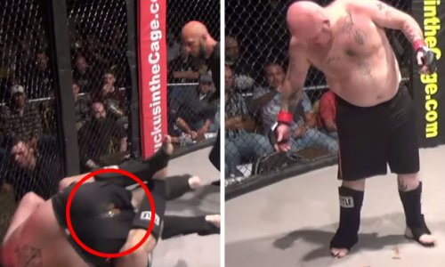 Toe-curling moment cage fighter is beaten so hard he poos himself in the ring