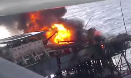 Spill risk rises as oil rig fire in Caspian sea continues