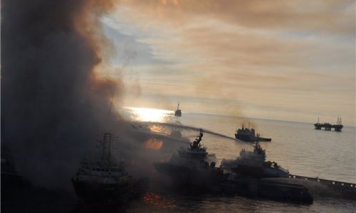 Azerbaijan quenches rig blaze, averts 'major oil spill' in Caspian