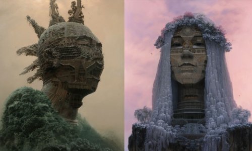 Artist depicts Chinese rock stars as colossal mountain temples