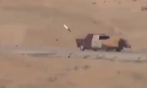 Explosive moment rocket slams into ISIS suicide car speeding towards Syrian town
