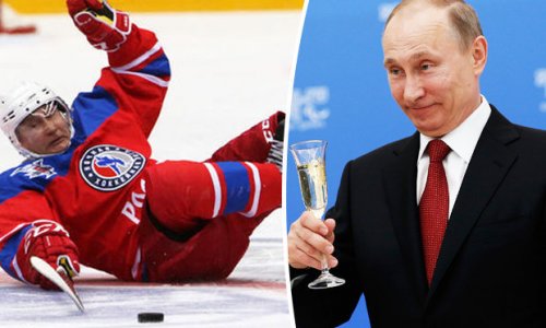 Vladimir Putin leads ice hockey team to win with heroic goal after taking a tumble