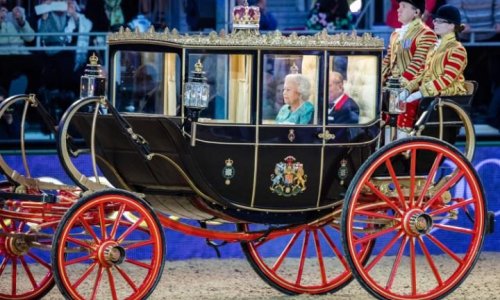 Azerbaijan is represented by acrobatic horse-riders at the Queen's 90th birthday celebrations