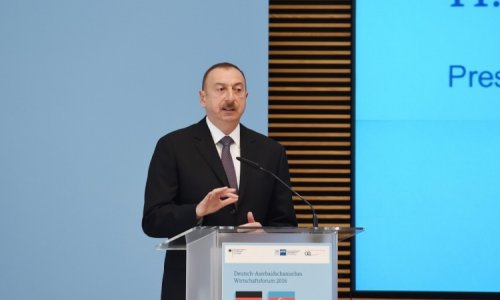 İlham Əliyev Azərbaycan-Almaniya İqtisadi Forumunun açılışında iştirak etdi - Fotolar