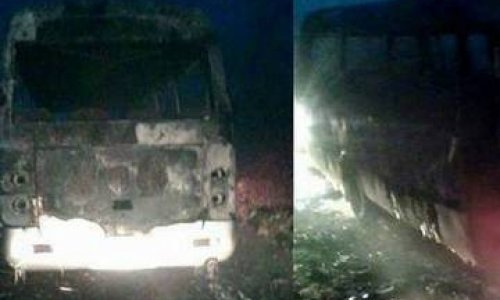 Bus, carrying soldiers to occupied Karabakh, destroyed by fire