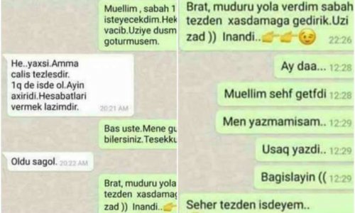 Müdirlə işçinin “WhatsApp” yazışması yayıldı - FOTO