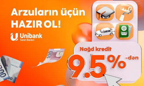 Unibank kredit faizini 9,5 %-ə endirdi