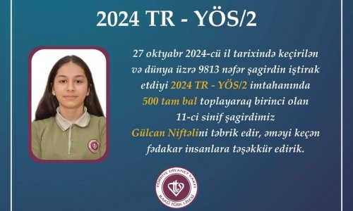 2024 TR - YÖS/2 imtanında maksimum balı yığan yeganə şəxs azərbaycanlı şagird olub