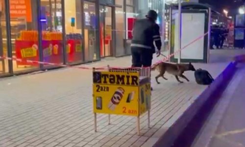 Metronun yaxınlığında şübhəli çanta məktəbli çantası imiş - Video