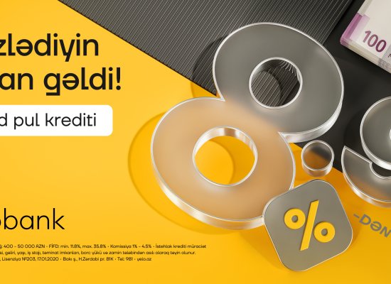 Yelo Bank-da kredit faizləri artıq 8.9%-dən başlayır!