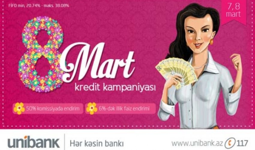 «Unibank» kreditlərin rəsmiləşdirilməsinə 50% bayram endirimi elan edib «Unibank» kreditlərin rəsmiləşdirilməsinə 50% bayram endirimi elan edib