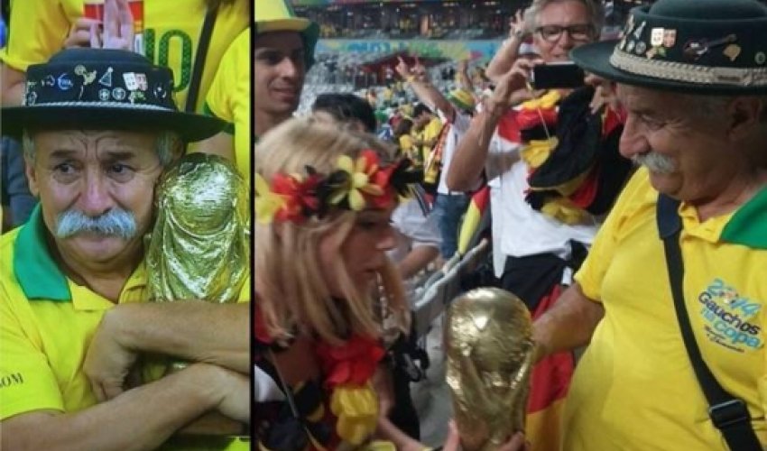 'Saddest man in Brazil' actually quite chipper, gives German fan trophy - VIDEO