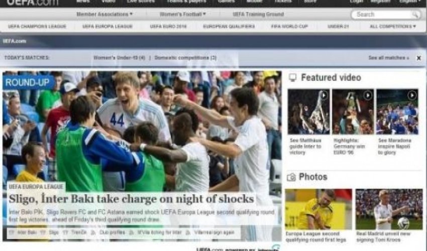 Bakı “İnter”i UEFA-nın manşetində