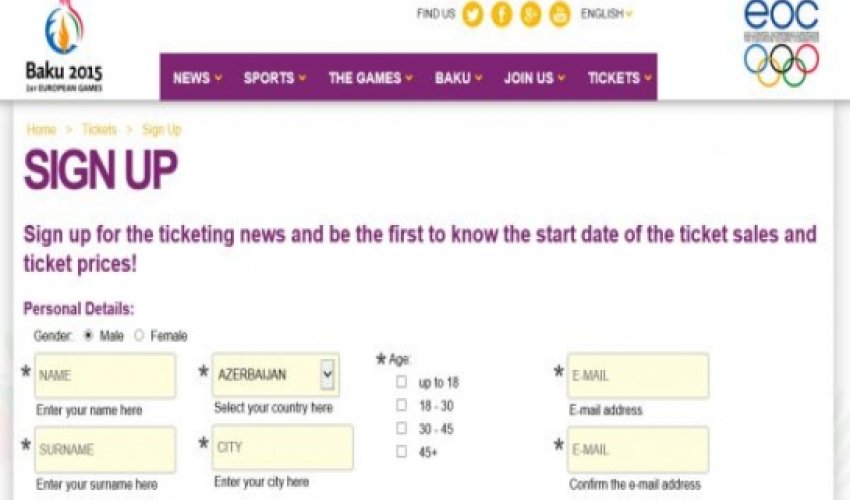 Baku 2015 European Games opens ticketing sign-up page Baku 2015 European Games opens ticketing sign-up page