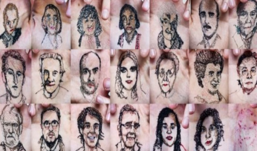 Artist sews loved ones into the palms of his hands - PHOTO