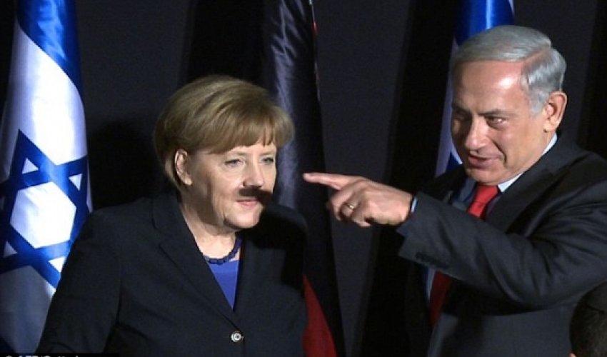 Picture of Benjamin Netanyahu casting 'Hitler mustache' shadow - VIDEO Picture of Benjamin Netanyahu casting 'Hitler mustache' shadow - VIDEO