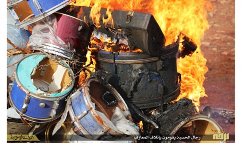 Now Libya’s ISIS extremist attack music as they burn ‘un-Islamic’ drums