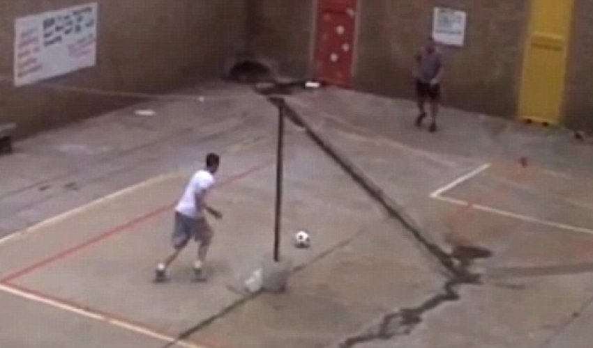 Pictured: Oscar Pistorius 'playing football in PRISON yard