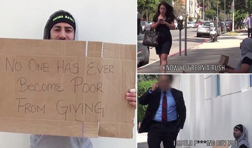 What happens when homeless man turns the table and offers people money