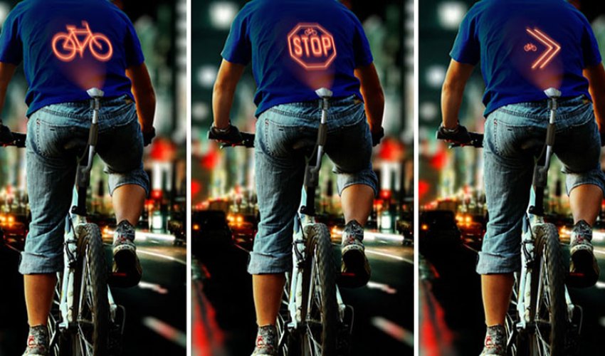 Device invented by Azeri designer projects signals on cyclists’ backs