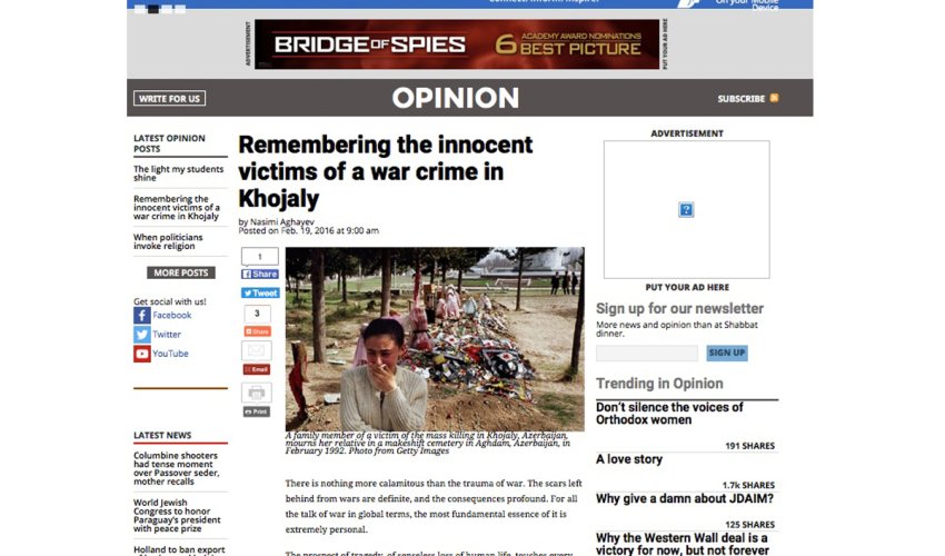 Xocalı həqiqətləri ABŞ mətbuatında