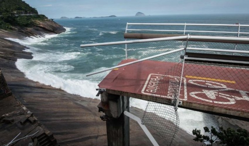 Rio Olympics cycle lane collapses into the sea killing at least 2 people