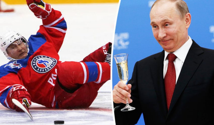 Vladimir Putin leads ice hockey team to win with heroic goal after taking a tumble