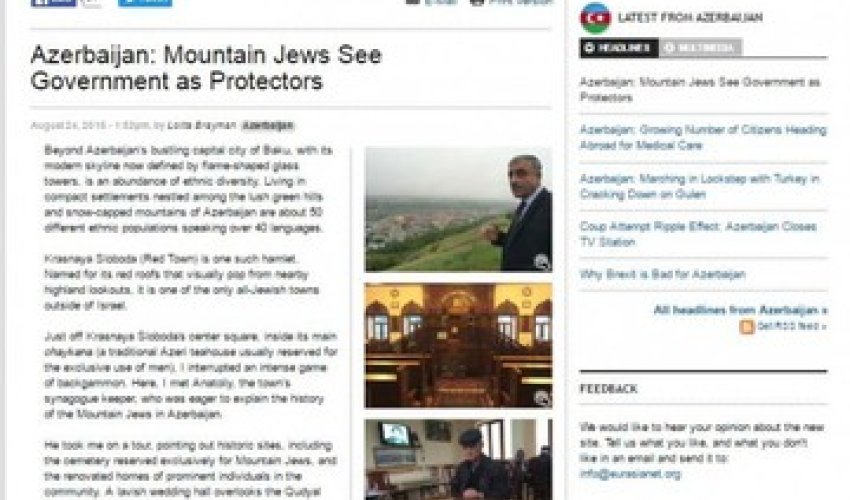 Eurasianet: Mountain Jews see government as protectors in Azerbaijan