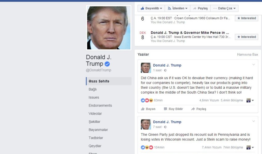Donald Tramp Çinin iqtisadi siyasətini tənqid etdi