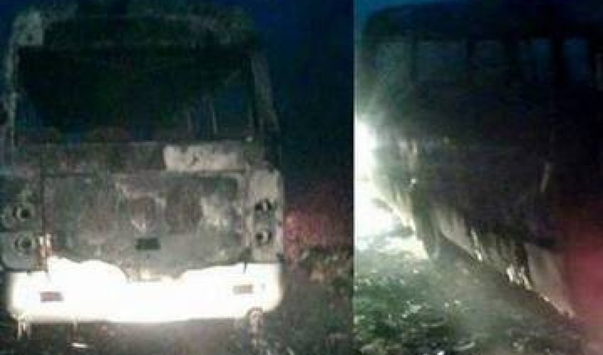Bus, carrying soldiers to occupied Karabakh, destroyed by fire