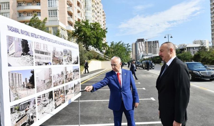 Prezident Yasamal rayonunda yeni salınan parkda yaradılan şəraitlə tanış olub