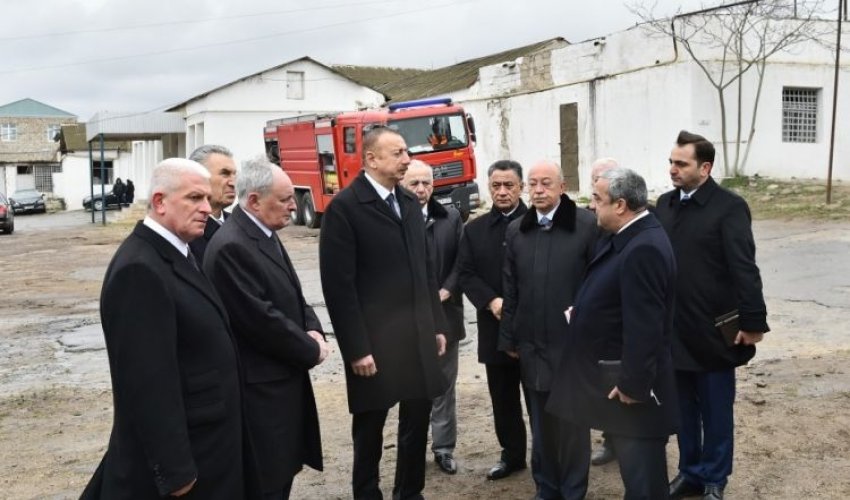 President Ilham Aliyev arrives at Drug Abuse Treatment Center after fire outbreak