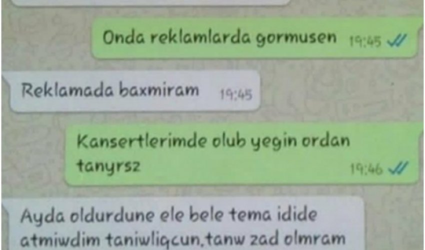 Azərbaycanlı aktrisanın “WhatsApp” yazışması yayıldı - FOTOLAR Azərbaycanlı aktrisanın “WhatsApp” yazışması yayıldı - FOTOLAR