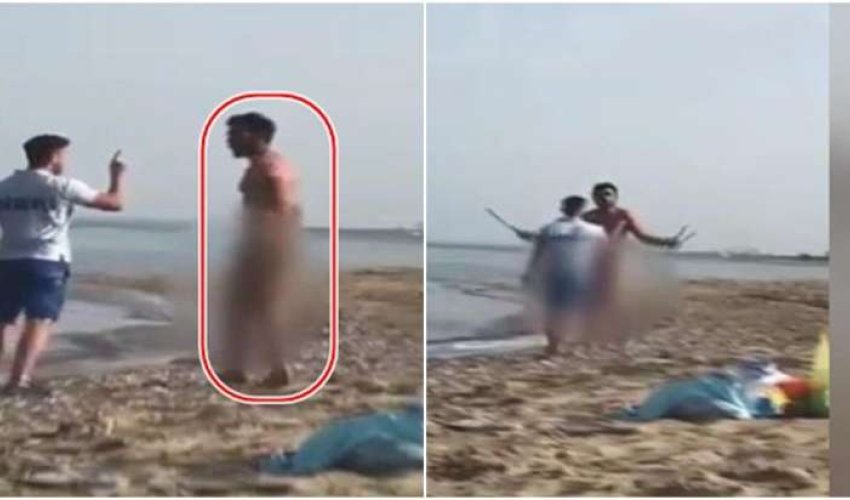 Çimərlikdə çılpaq şəkildə gəzən şəxs vətəndaşların hücumuna məruz qaldı - FOTOLAR