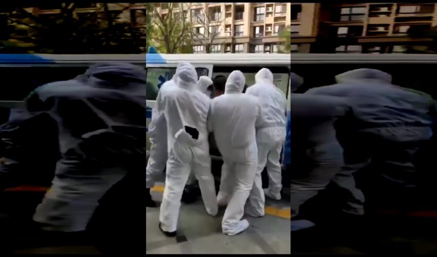 Koronoviruslu adamı zorla maşına salıb apardılar - VİDEO