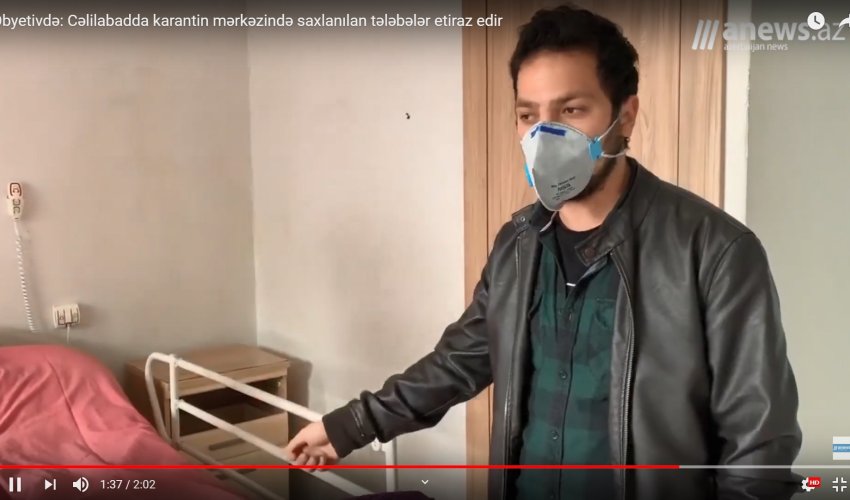 Cəlilabadda karantin mərkəzində saxlanılan tələbələr etiraz edir - VİDEO