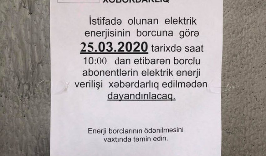 “Azərişıq”dan elektrik enerjisinin kəsilməsi elanları ilə bağlı AÇIQLAMA