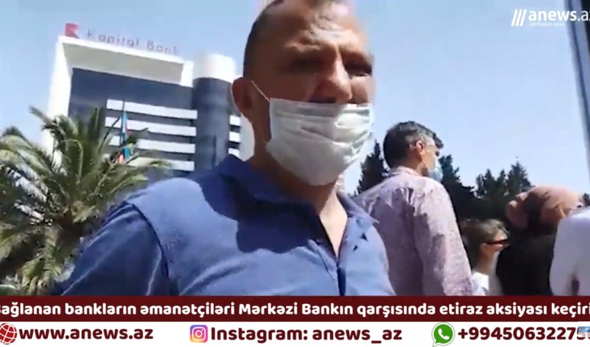 Bağlanan bankların əmanətçiləri Bakıda etiraz aksiyası keçirir - CANLI YAYIM