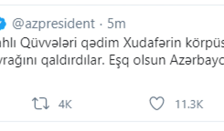 Prezident Xudafərin körpüsü ilə bağlı paylaşım etdi Prezident Xudafərin körpüsü ilə bağlı paylaşım etdi
