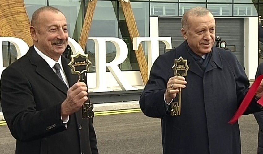 Symbolic key of Fuzuli International Airport presented to Ilham Aliyev, Recep Tayyip Erdogan Symbolic key of Fuzuli International Airport presented to Ilham Aliyev, Recep Tayyip Erdogan